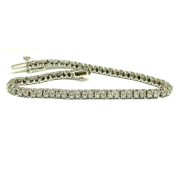 Diamond Tennis Bracelet 1.50ctw Round Cut 14k White Gold 7'' inches Long - Picture 2 of 12